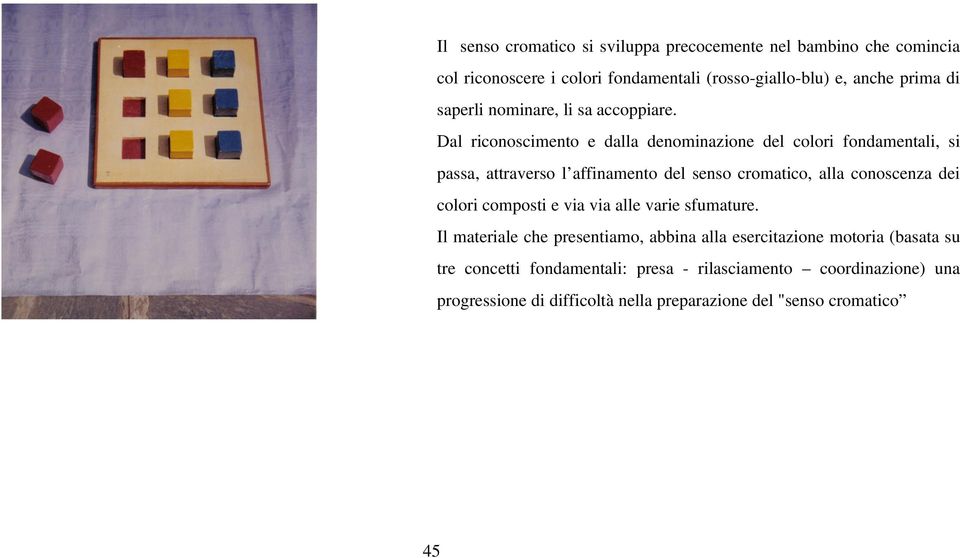 Dal riconoscimento e dalla denominazione del colori fondamentali, si passa, attraverso l affinamento del senso cromatico, alla conoscenza dei