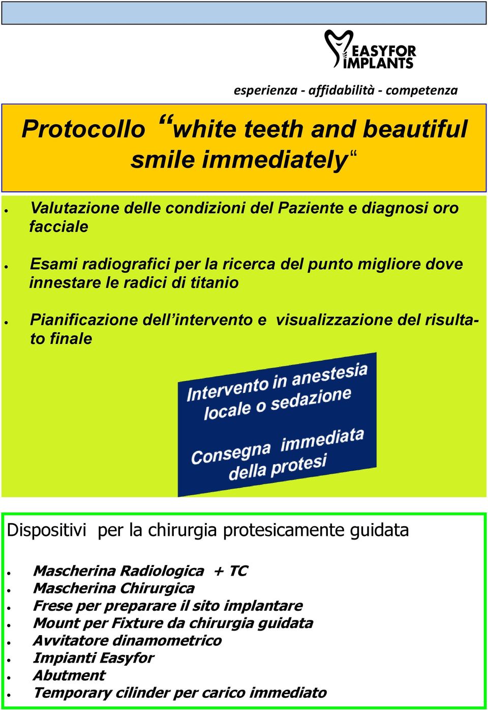 risultato finale Dispositivi per la chirurgia protesicamente guidata Mascherina Radiologica + TC Mascherina Chirurgica Frese per