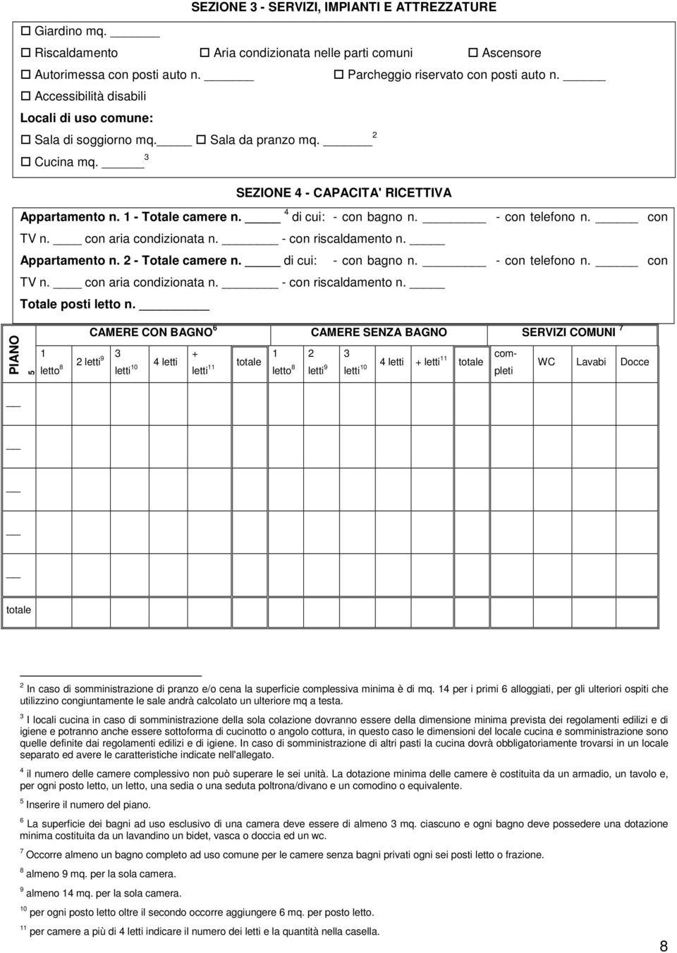 - con telefono n. con TV n. con aria condizionata n. - con riscaldamento n. Appartamento n. 2 - Totale camere n. di cui: - con bagno n. - con telefono n. con TV n. con aria condizionata n. - con riscaldamento n. Totale posti letto n.