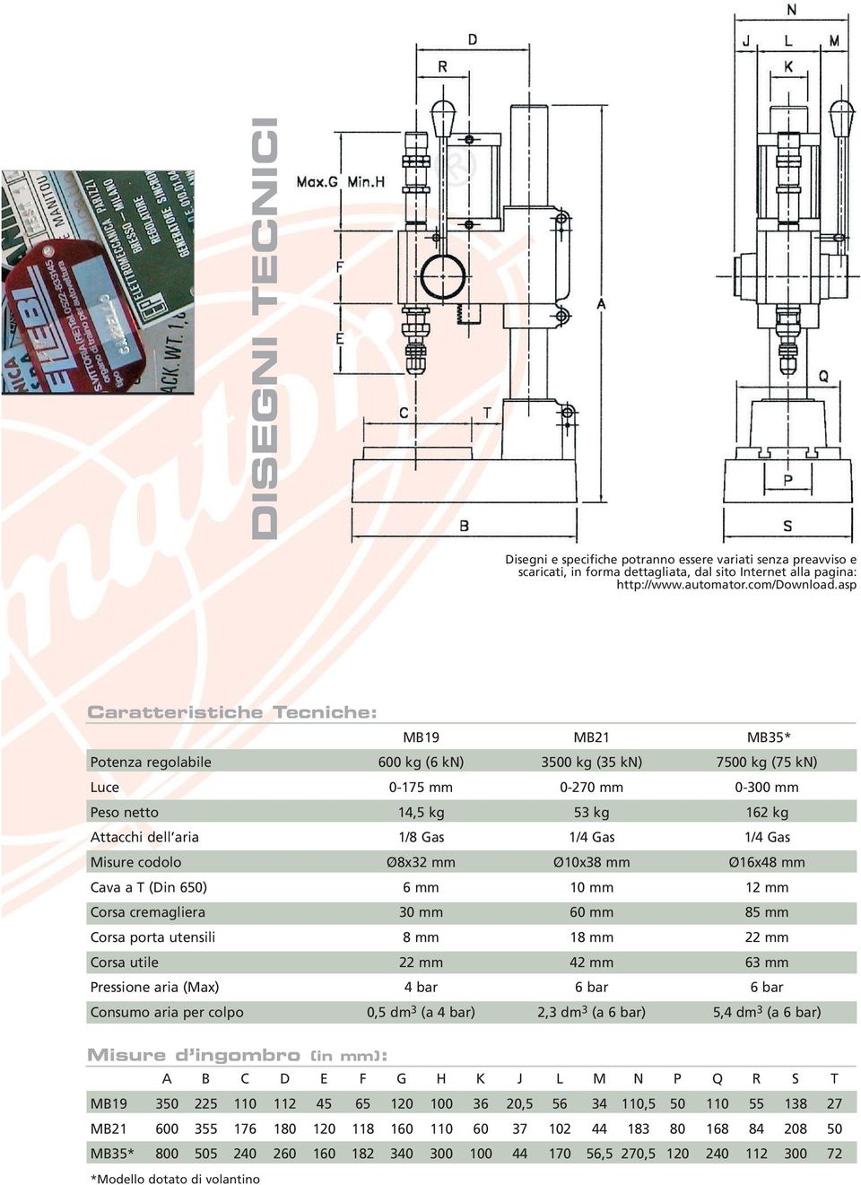 Gas 1/4 Gas 1/4 Gas Misure codolo Ø8x32 mm Ø10x38 mm Ø16x48 mm Cava a T (Din 650) 6 mm 10 mm 12 mm Corsa cremagliera 30 mm 60 mm 85 mm Corsa porta utensili 8 mm 18 mm 22 mm Corsa utile 22 mm 42 mm 63