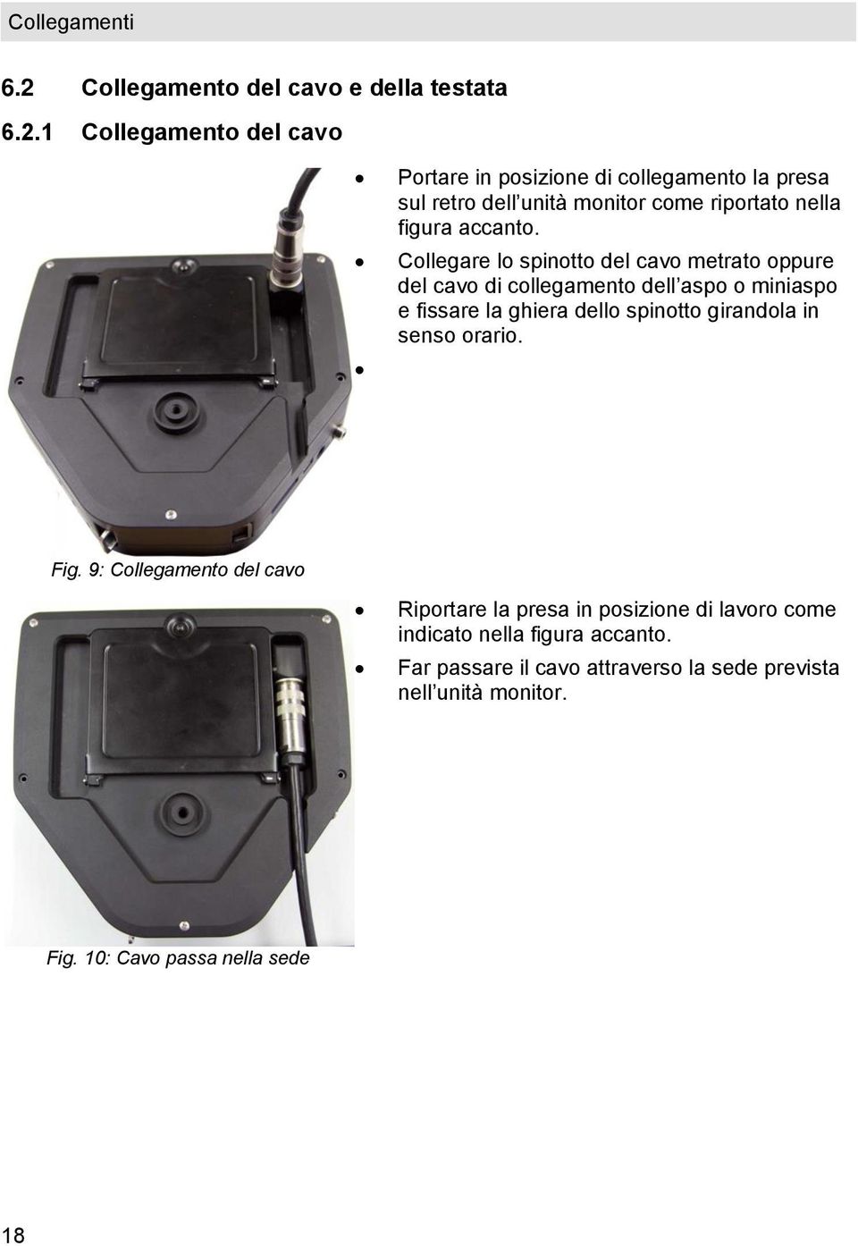 1 Collegamento del cavo Portare in posizione di collegamento la presa sul retro dell unità monitor come riportato nella figura accanto.