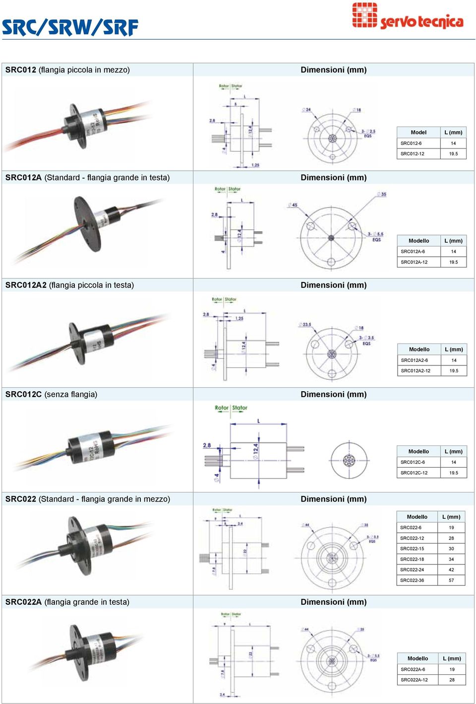 5 SRC012A2 (flangia piccola in testa) SRC012A2-6 14 SRC012A2-12 19.