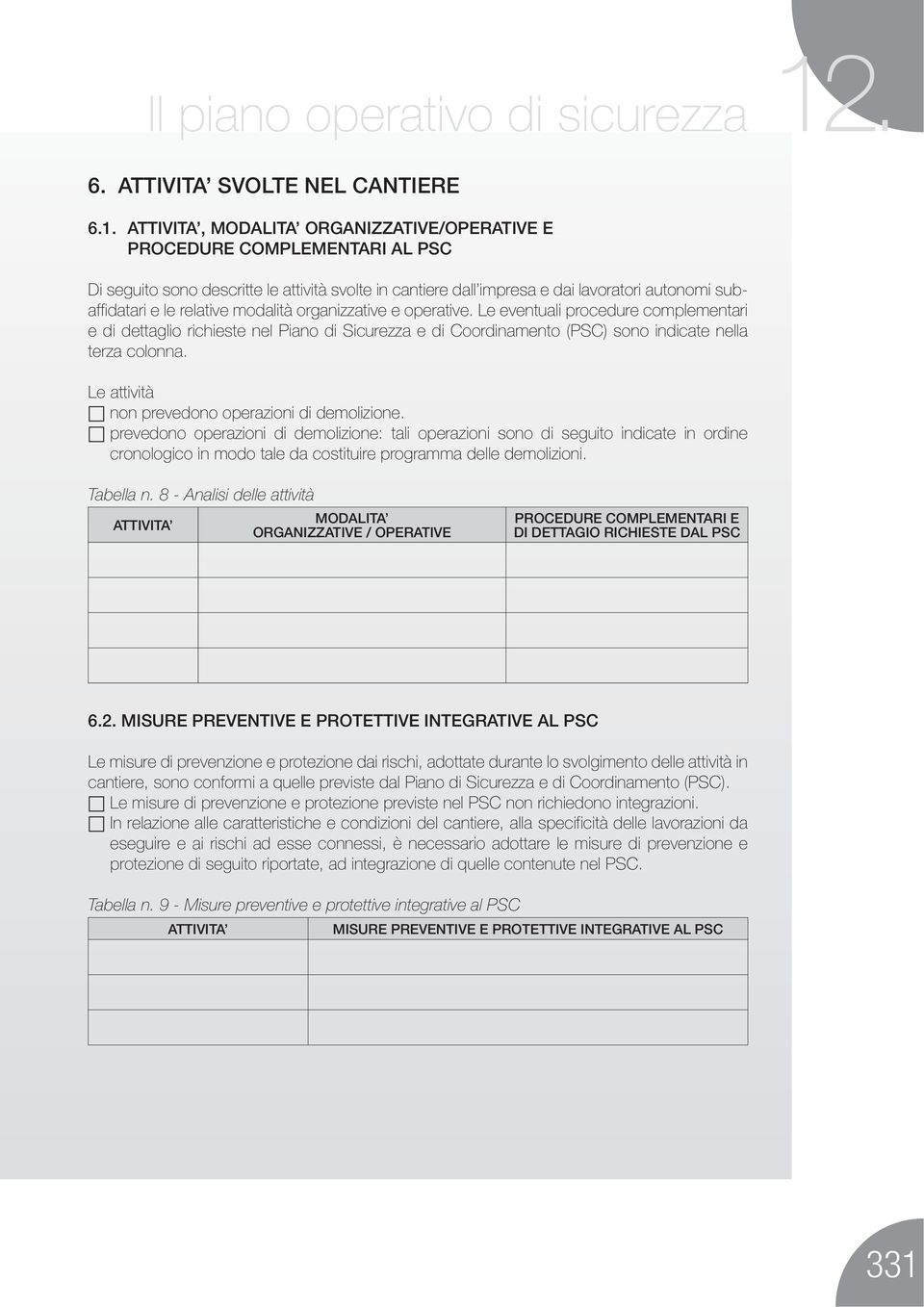 prevedono operazioni di demolizione: tali operazioni sono di seguito indicate in ordine cronologico in modo tale da costituire programma delle demolizioni. Tabella n.