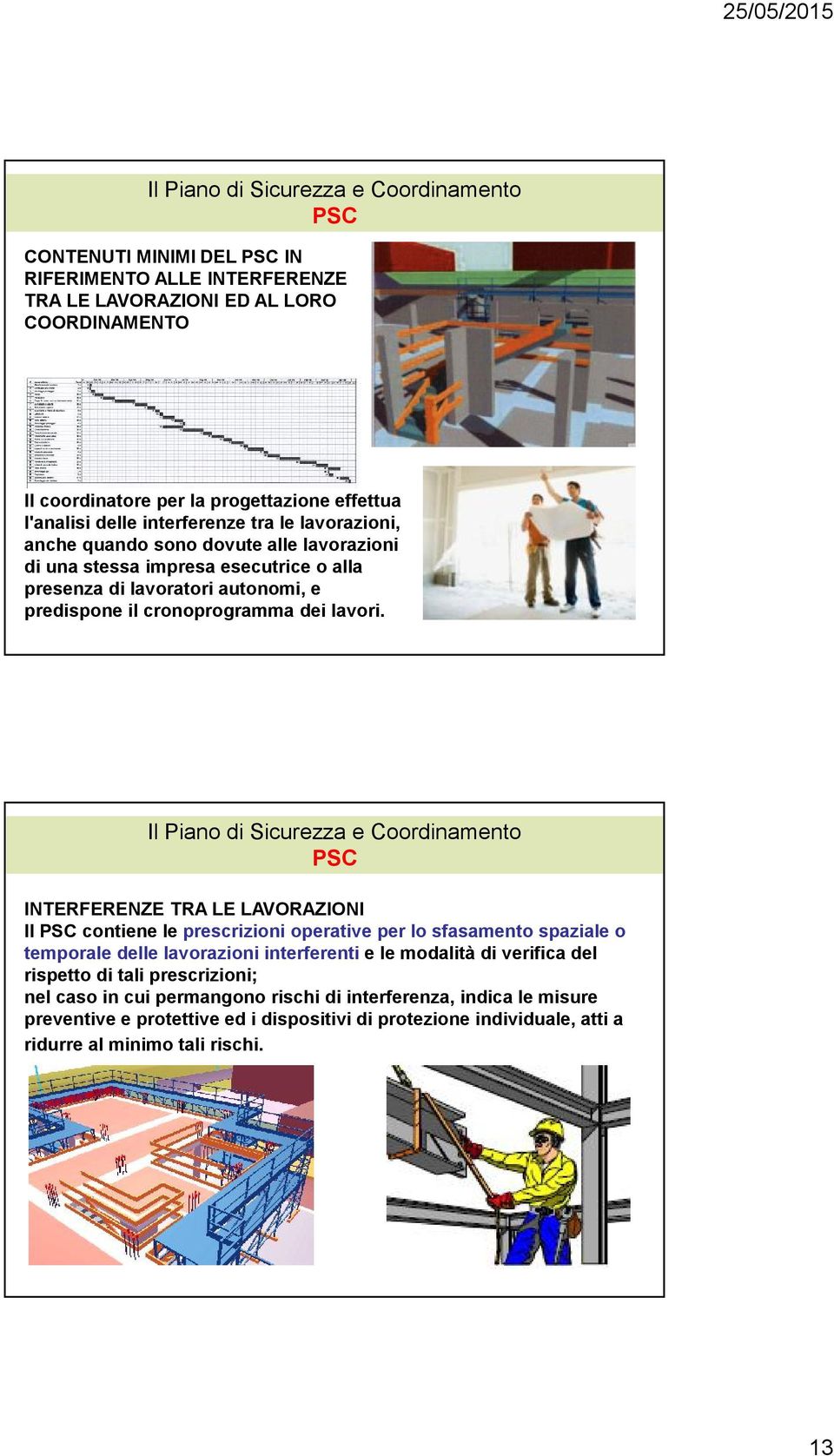 INTERFERENZE TRA LE LAVORAZIONI Il contiene le prescrizioni operative per lo sfasamento spaziale o temporale delle lavorazioni interferenti e le modalità di verifica del rispetto di