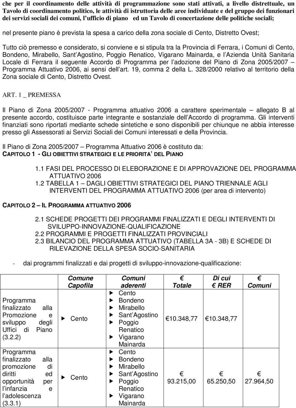 Distretto Ovest; Tutto ciò premesso e considerato, si conviene e si stipula tra la Provincia di Ferrara, i Comuni di,,,,,, e l Azienda Unità Sanitaria Locale di Ferrara il seguente Accordo di