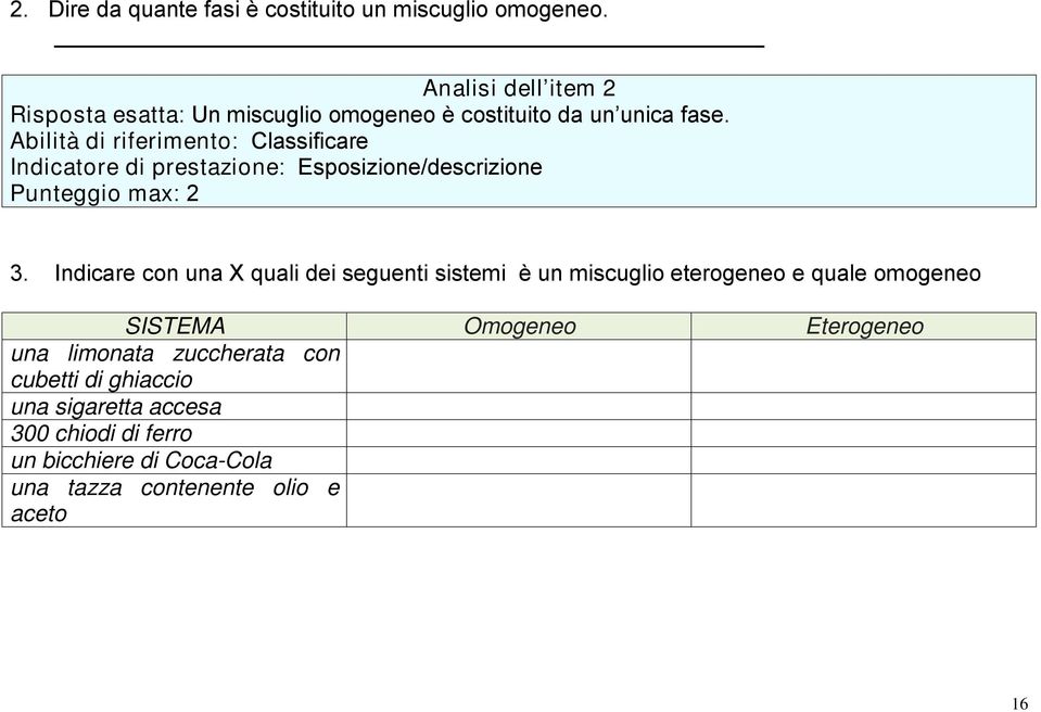 Abilità di riferimento: Classificare Indicatore di prestazione: Esposizione/descrizione Punteggio max: 2 3.