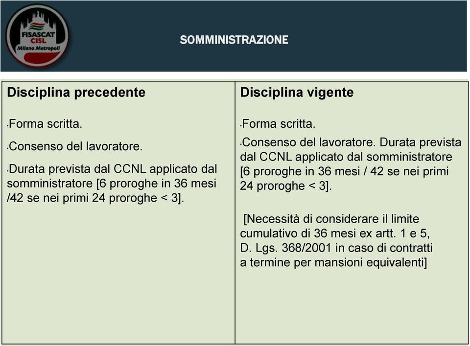 Disciplina vigente Forma scritta. Consenso del lavoratore.