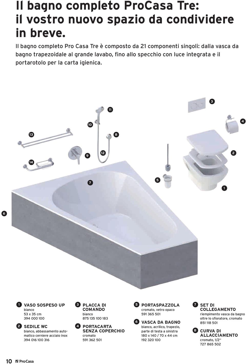 11 3 10 4 13 8 9 12 2 14 7 5 1 6 1 VASO SOSPESO UP bianco 53 x 35 cm 394 000 100 2 SEDILE WC bianco, abbassamento automatico cerniere acciaio inox 394 016 100 316 3 PLACCA DI COMANDO bianco 875 135