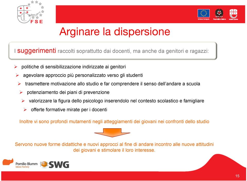 valorizzare la figura dello psicologo inserendolo nel contesto scolastico e famigliare Ø offerte formative mirate per i docenti Inoltre vi sono profondi mutamenti negli