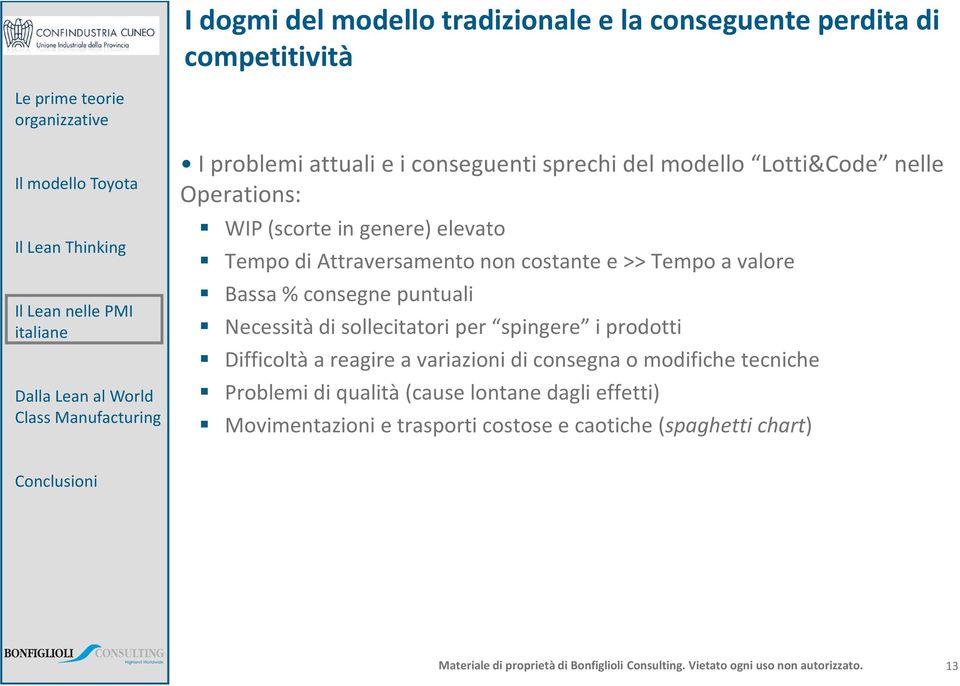 Bassa % consegne puntuali Necessità di sollecitatori per spingere i prodotti Difficoltà a reagire a variazioni di consegna o