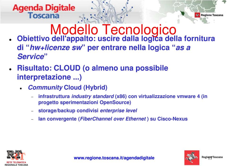 ..) Community Cloud (Hybrid) infrastruttura industry standard (x86) con virtualizzazione vmware 4 (in progetto