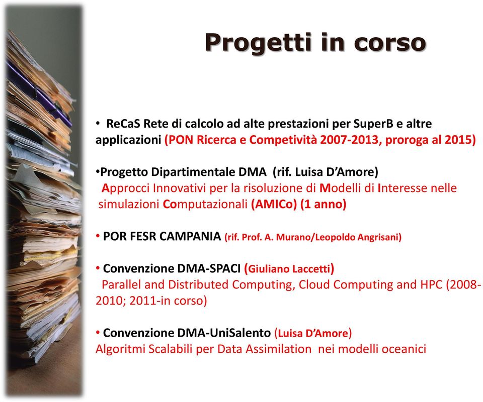 Luisa D Amore) Approcci Innovativi per la risoluzione di Modelli di Interesse nelle simulazioni Computazionali (AMICo) (1 anno) POR FESR CAMPANIA (rif.