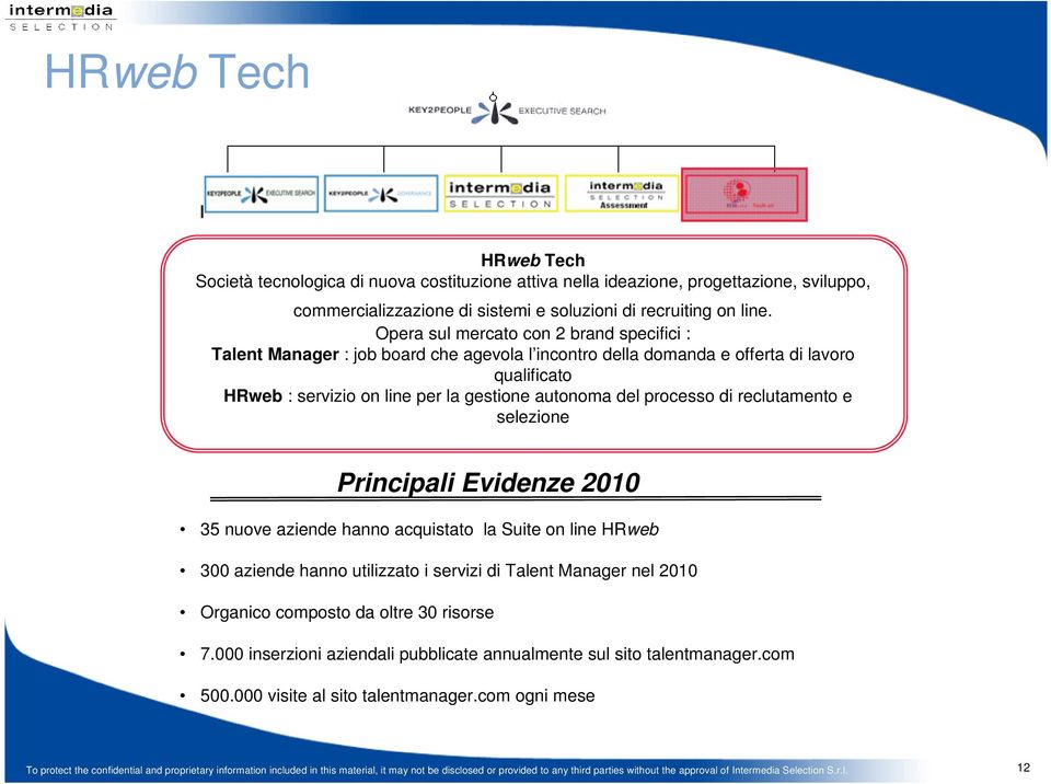 selezine Principali Evidenze 2010 35 nuve aziende hann acquistat la Suite n line HRweb 300 aziende hann utilizzat i servizi di Talent Manager nel 2010 Organic cmpst da ltre 30 risrse 7.