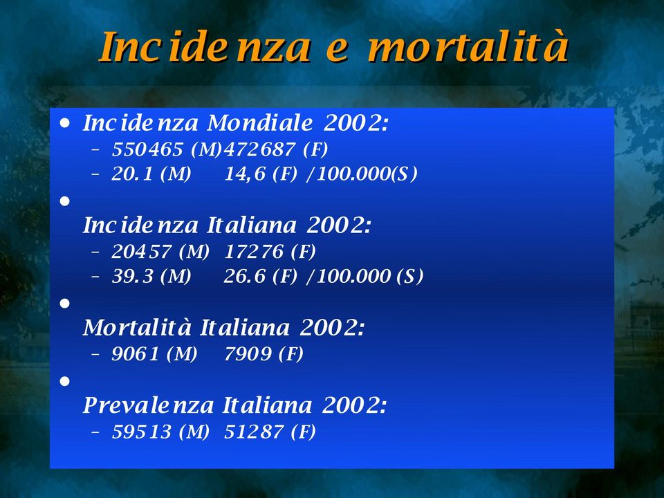 000(S ) Inc ide nza Italiana 2002: 20457 (M) 17276 (F) 39. 3 (M) 26.