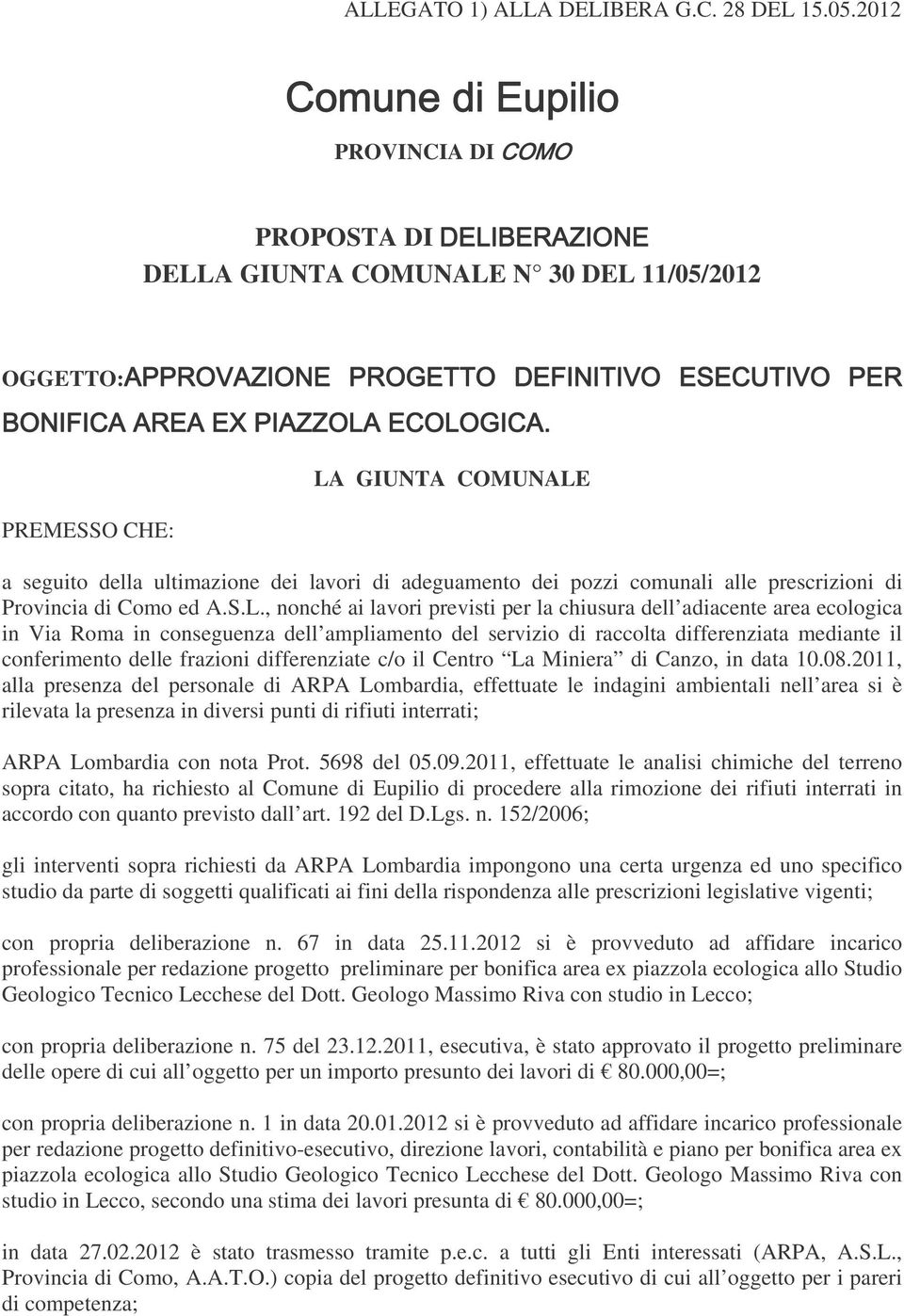 prescrizioni di Provincia di Como ed A.S.L.