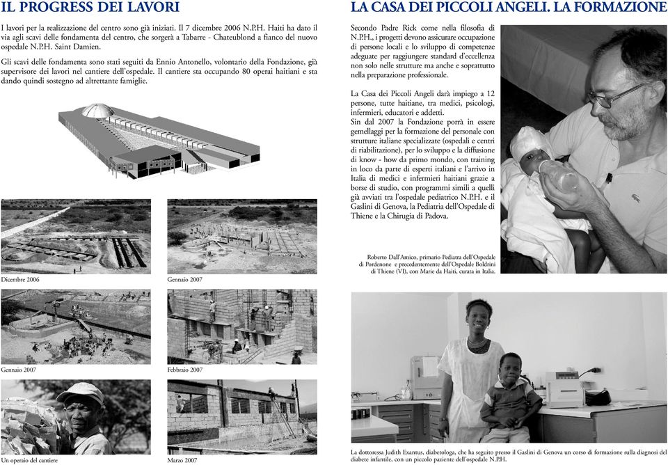 Gli scavi delle fondamenta sono stati seguiti da Ennio Antonello, volontario della Fondazione, già supervisore dei lavori nel cantiere dell ospedale.