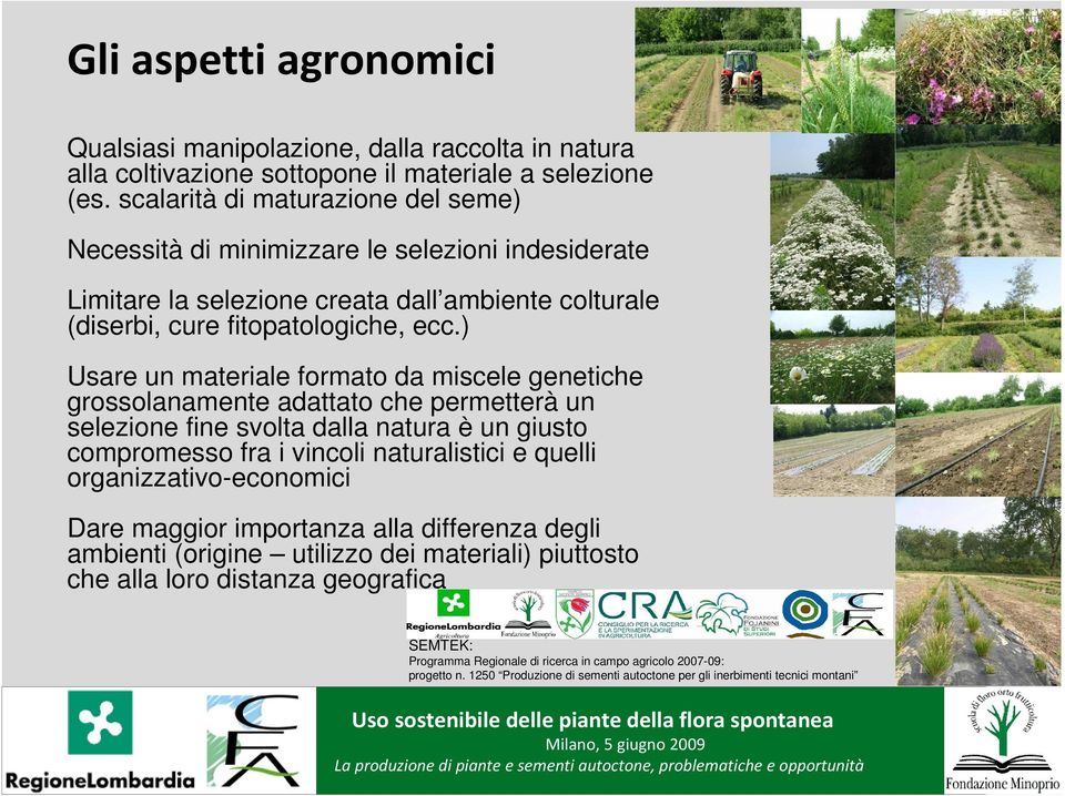 ) Usare un materiale formato da miscele genetiche grossolanamente adattato che permetterà un selezione fine svolta dalla natura è un giusto compromesso fra i vincoli naturalistici e quelli