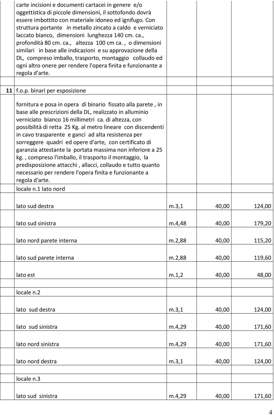 , o dimensioni similari in base alle indicazioni e su approvazione della DL, compreso imballo, trasporto, montaggio collaudo ed ogni altro onere per rendere l'opera finita e funzionante a regola