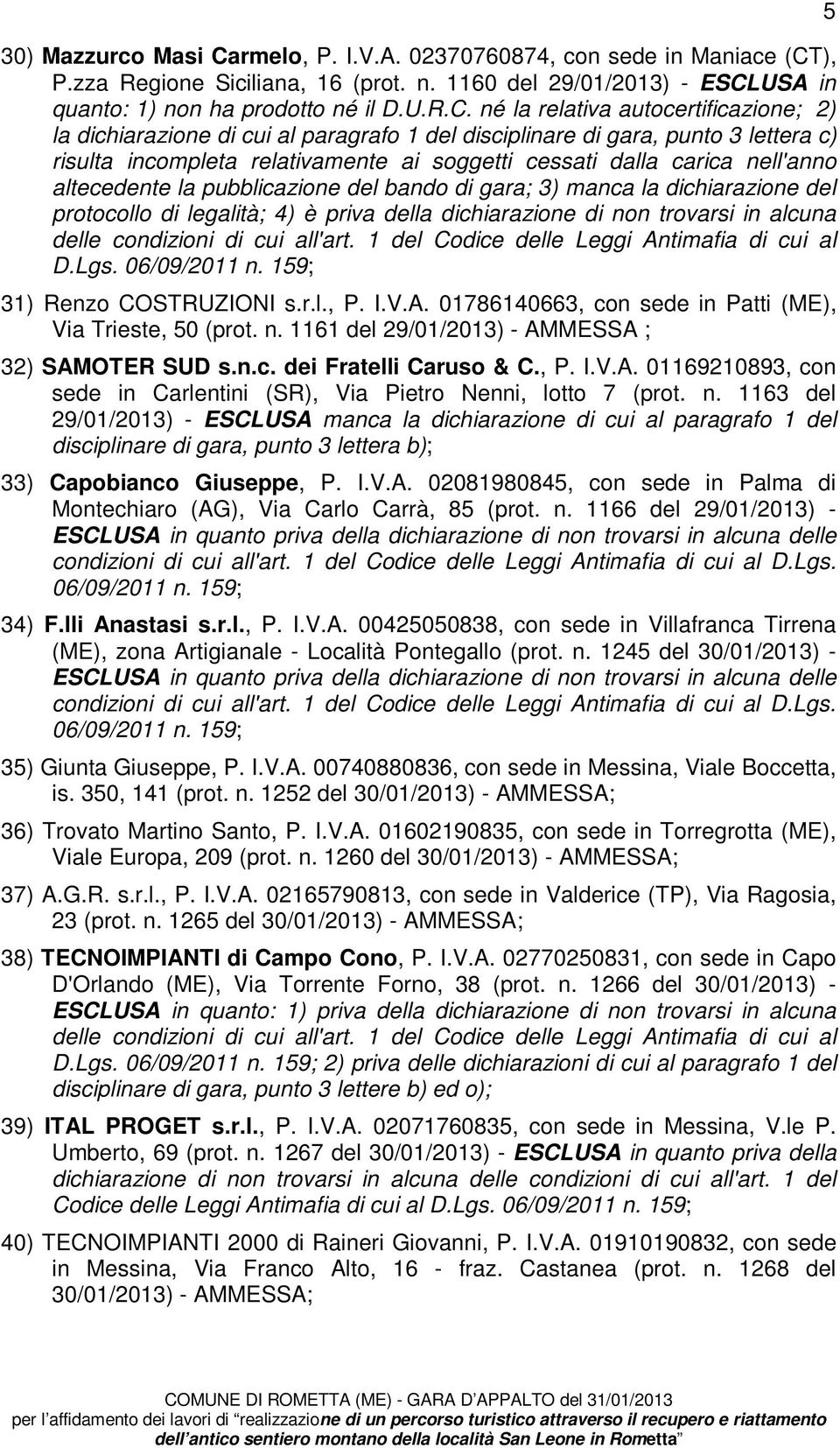), P.zza Regione Siciliana, 16 (prot. n. 1160 del 29/01/2013) - ESCL