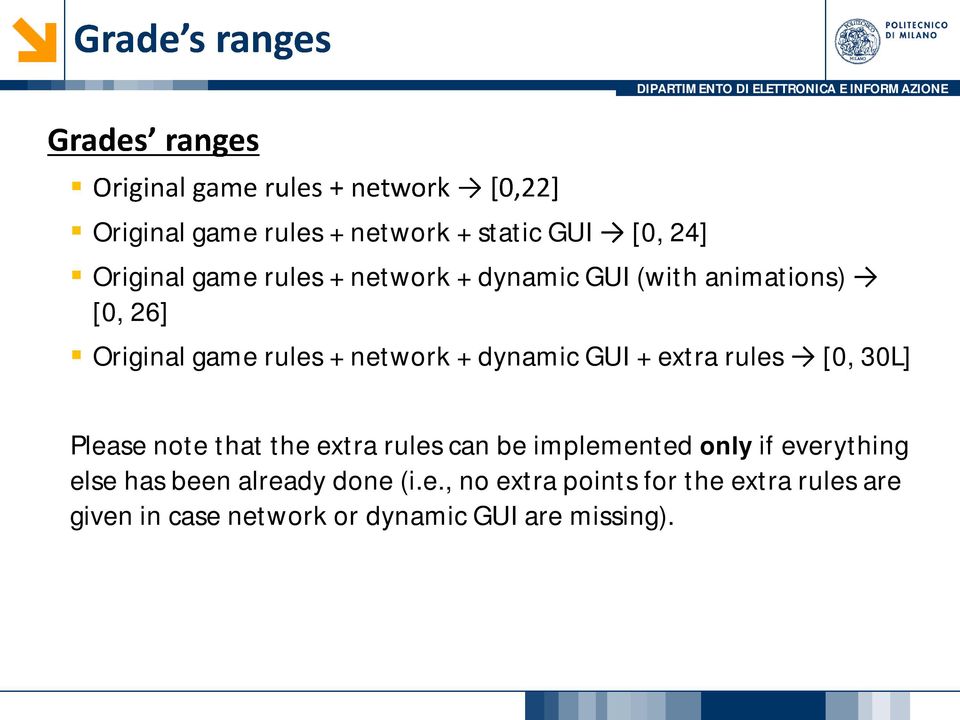 Please note that the extra rules can be implemented only if everything else has been already