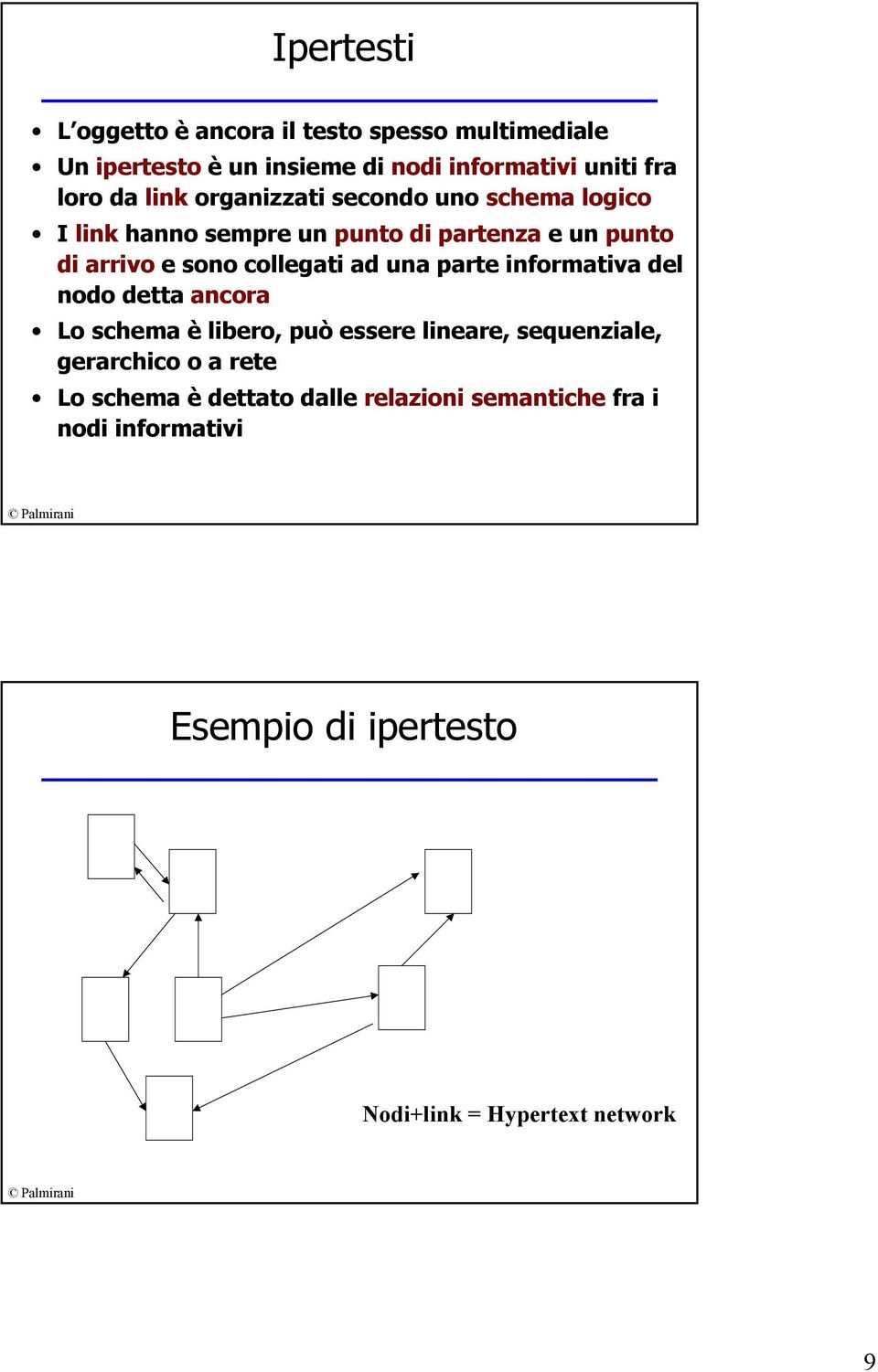 ad una parte informativa del nodo detta ancora Lo schema è libero, può essere lineare, sequenziale, gerarchico o a rete