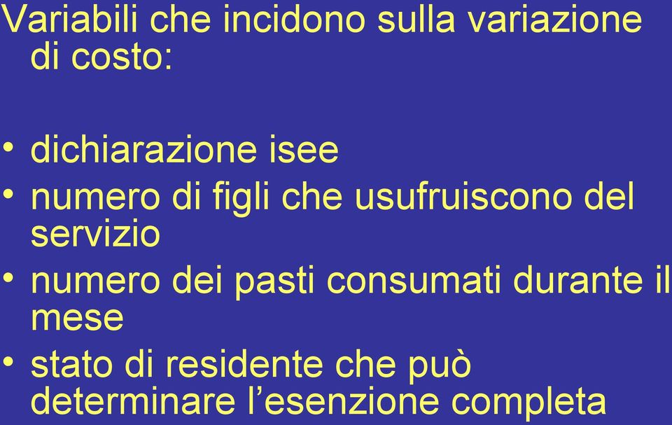 del servizio numero dei pasti consumati durante il