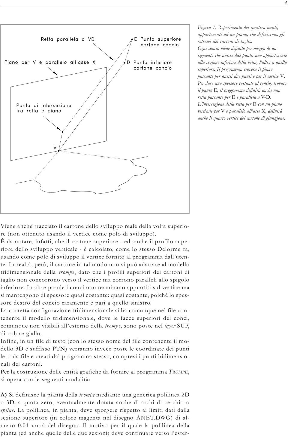 Il programma troverà il piano passante per questi due punti e per il vertice V.