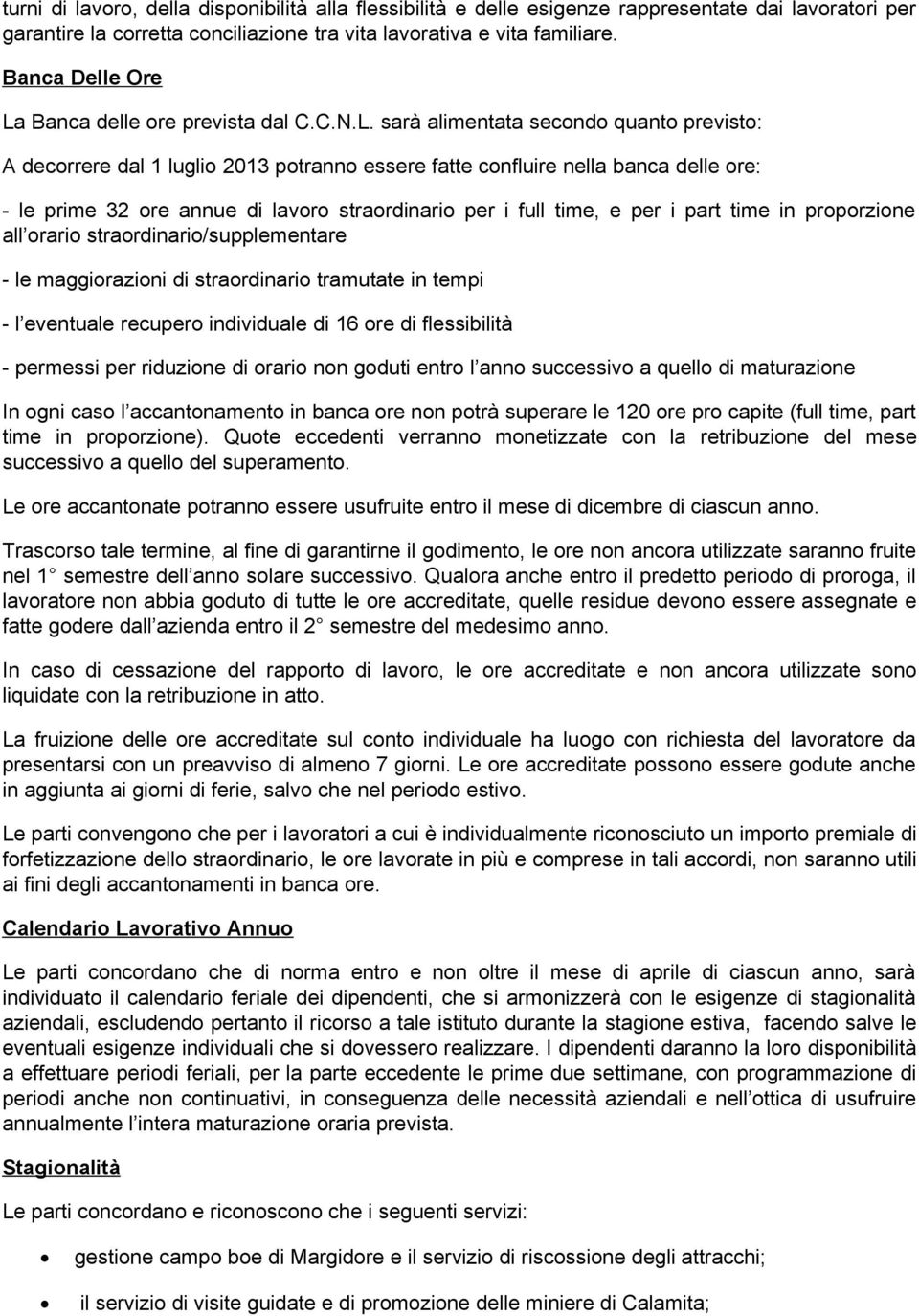 Banca delle ore prevista dal C.C.N.L.