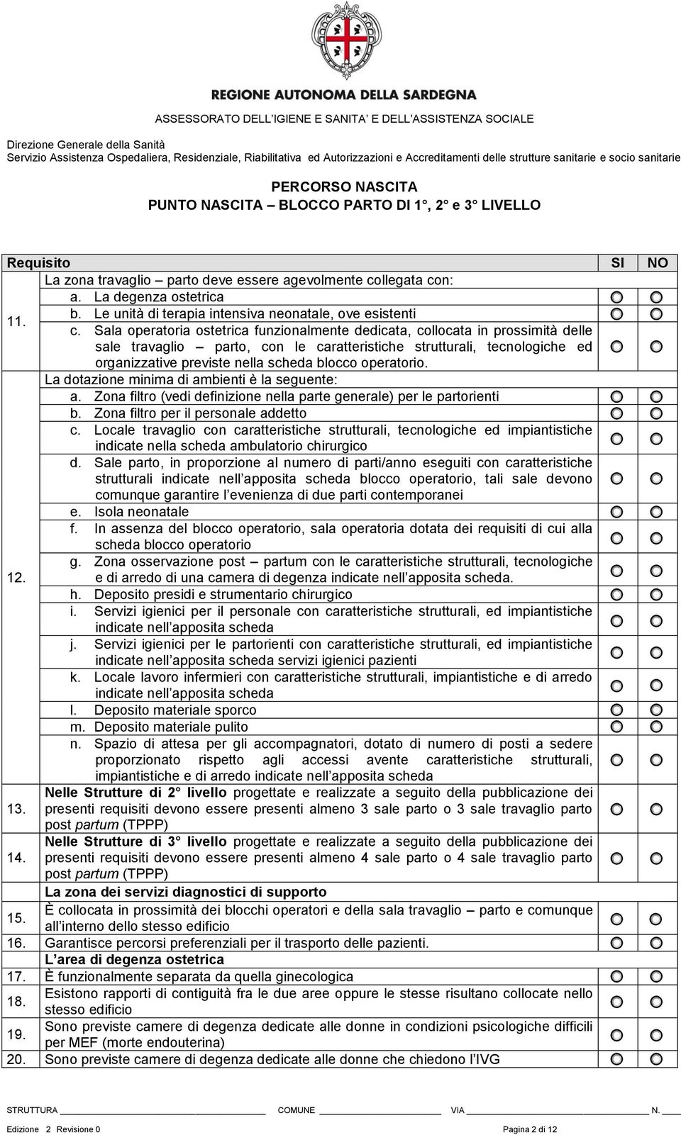 operatorio. La dotazione minima di ambienti è la seguente: a. Zona filtro (vedi definizione nella parte generale) per le partorienti b. Zona filtro per il personale addetto c.