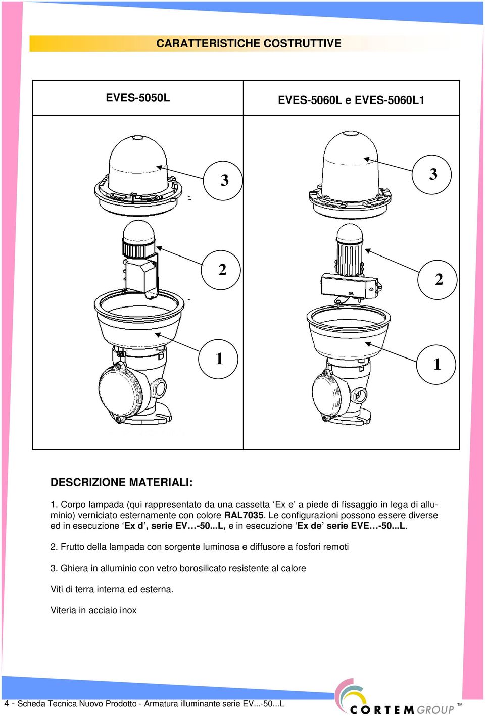 Le configurazioni possono essere diverse ed in esecuzione Ex d, serie EV -50...L, e in esecuzione Ex de serie EVE -50...L. 2.