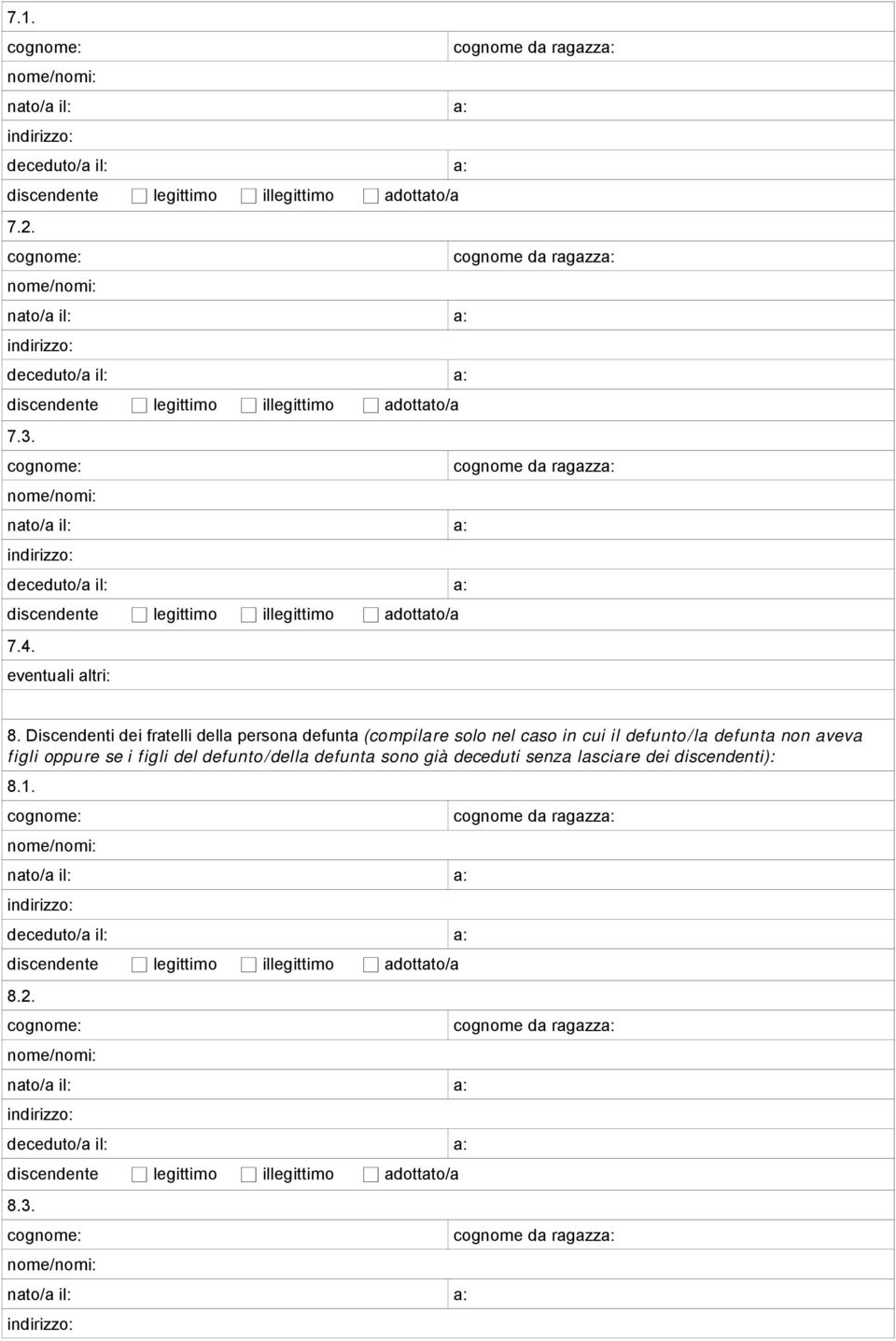 caso in cui il defunto/la defunta non aveva figli oppure se i