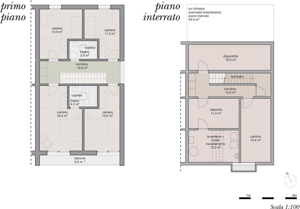 0 m 2 ripostiglio cupolux bagno 4.5 m 2 18.4 m 2 15.0 m 2 deposito 11.