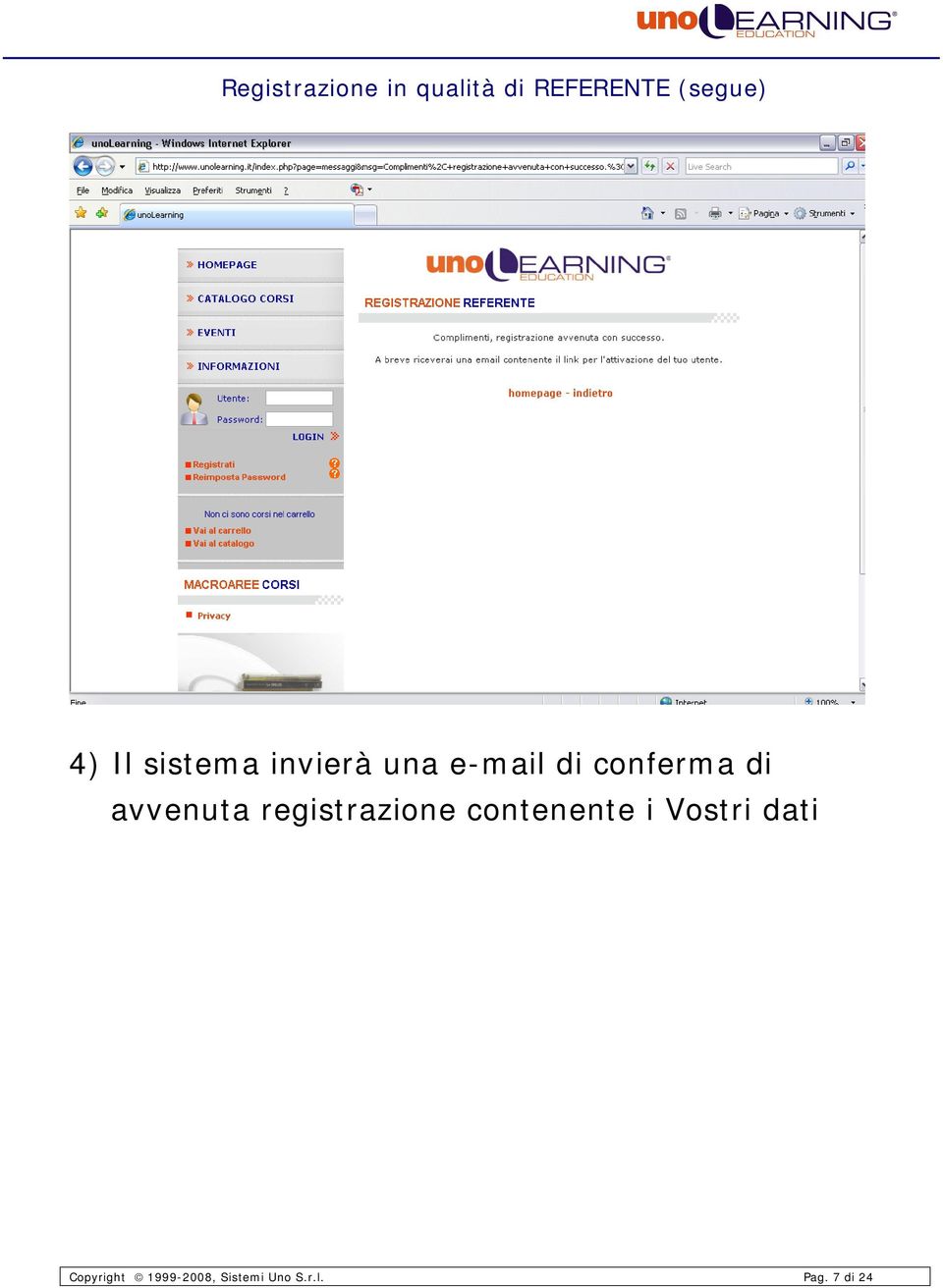 avvenuta registrazione contenente i Vostri dati