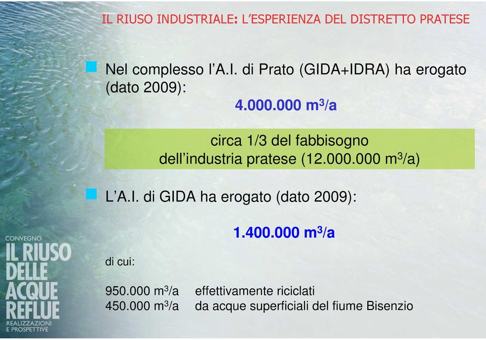 di GIDA ha erogato (dato 2009): di cui: circa 1/3 del fabbisogno dell