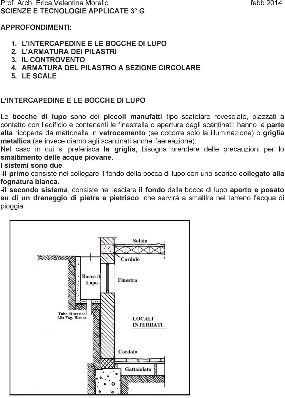 LE SCALE L INTERCAPEDINE E LE BOCCHE DI LUPO Le bocche di lupo sono dei piccoli manufatti tipo scatolare rovesciato, piazzati a contatto con l edificio e contenenti le finestrelle o aperture degli