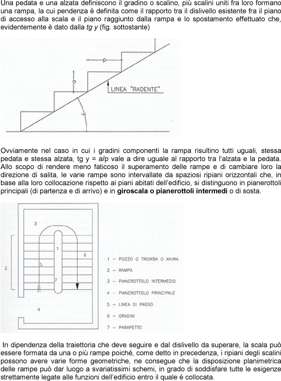 sottostante) Ovviamente nel caso in cui i gradini componenti la rampa risultino tutti uguali, stessa pedata e stessa alzata, tg y = a/p vale a dire uguale al rapporto tra l alzata e la pedata.