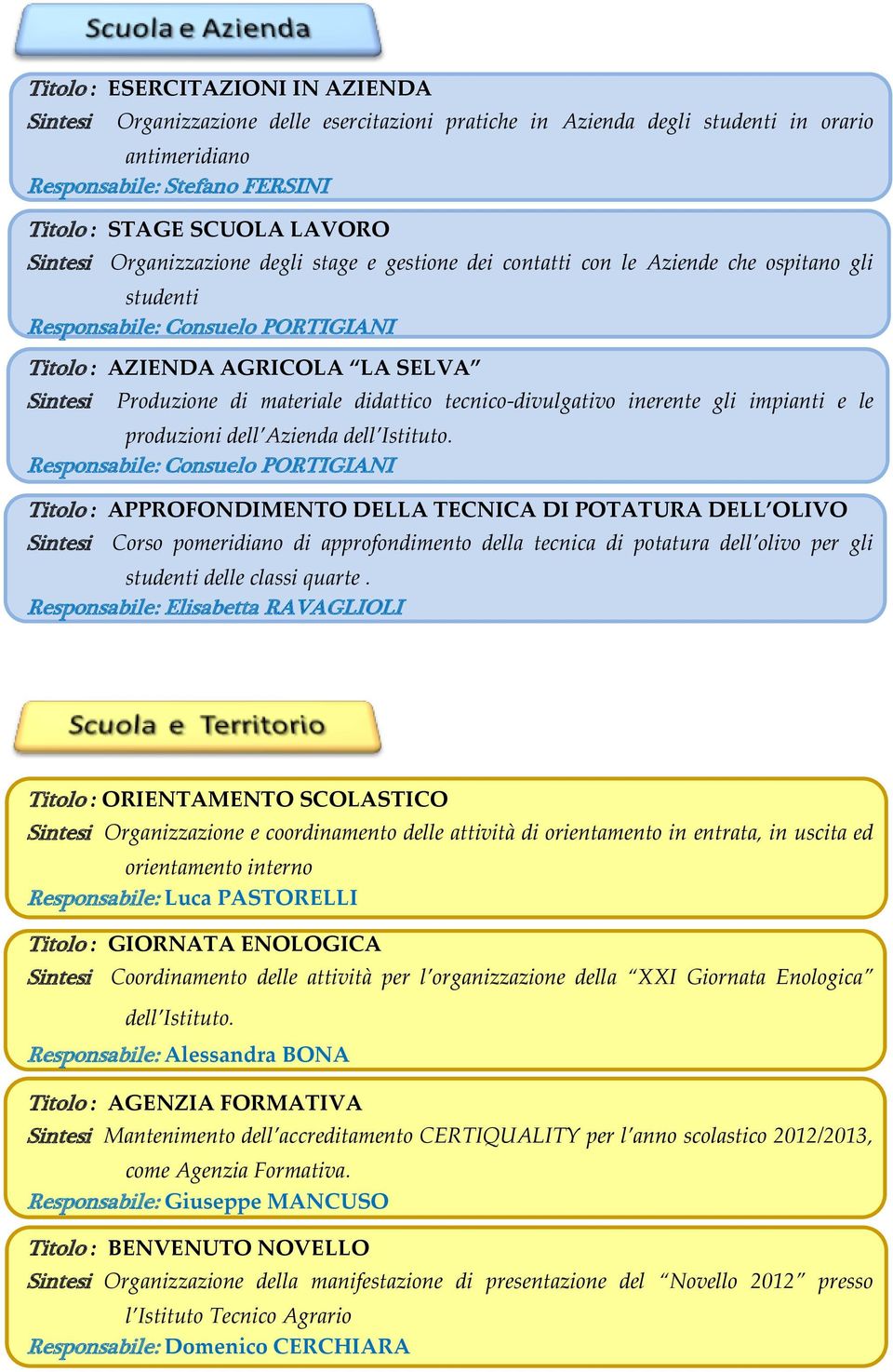 tecnico-divulgativo inerente gli impianti e le produzioni dell Azienda dell Istituto.