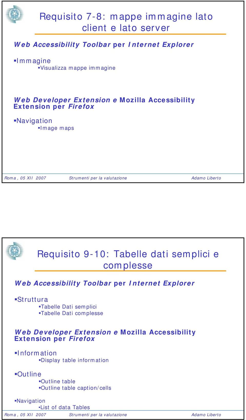 Struttura Tabelle Dati semplici Tabelle Dati complesse Information Display table