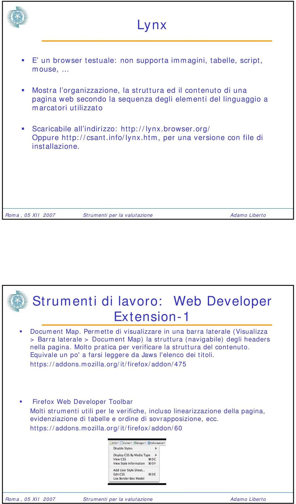 Strumenti di lavoro: Web Developer Extension-1 Document Map.