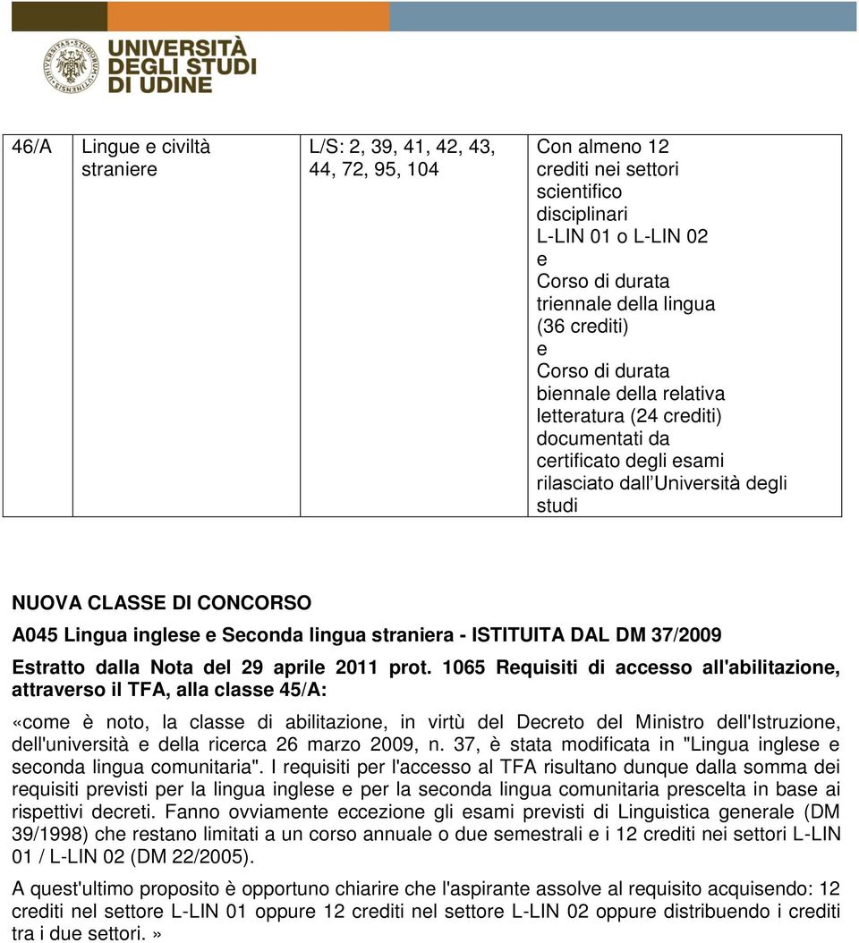 dalla Nota dl 29 april 2011 prot.