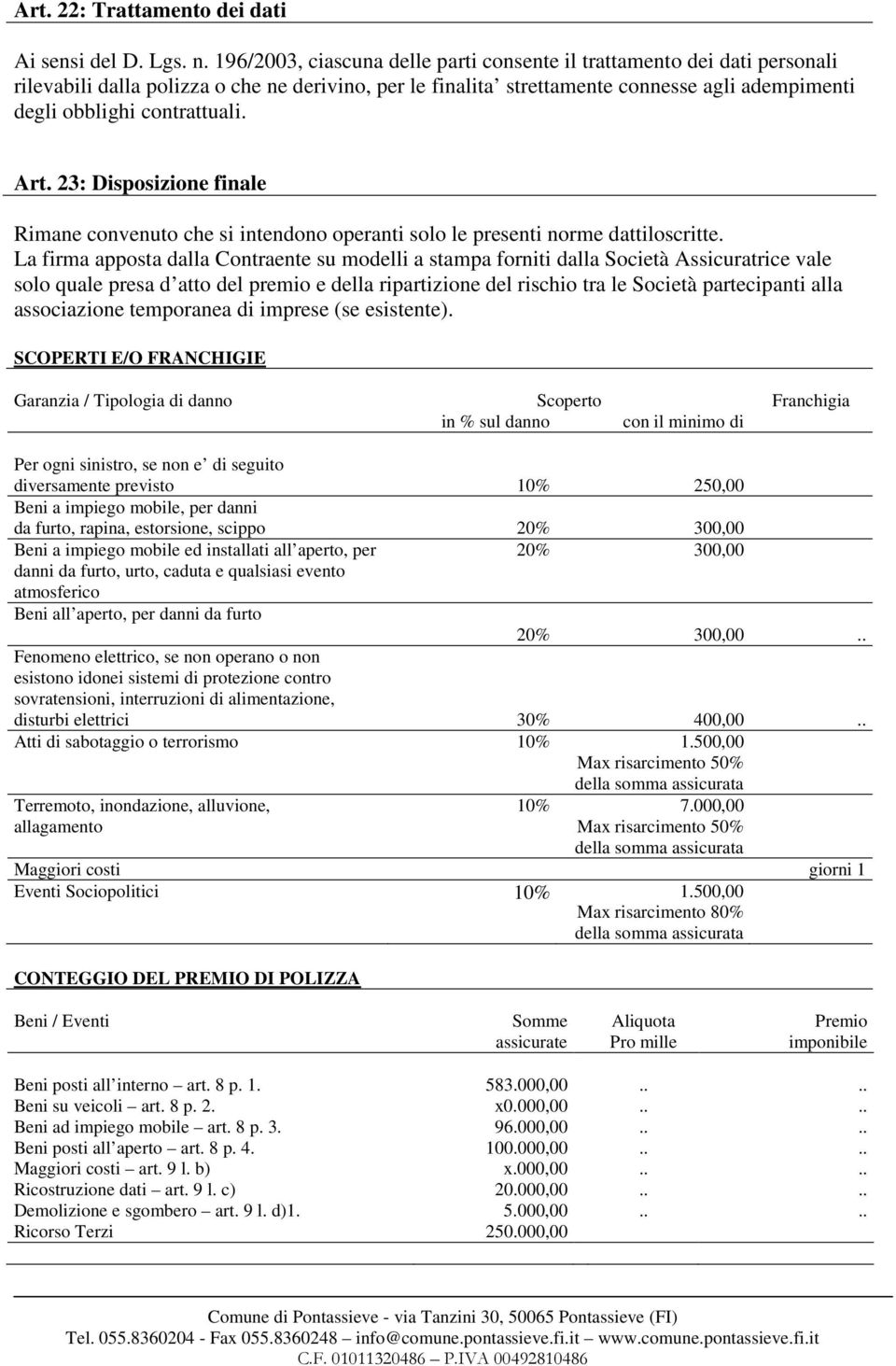 contrattuali. Art. 23: Disposizione finale Rimane convenuto che si intendono operanti solo le presenti norme dattiloscritte.