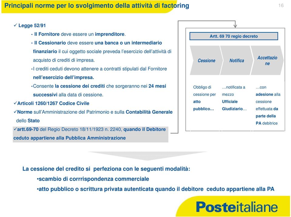 I crediti ceduti devono attenere a contratti stipulati dal Fornitore nell esercizio dell impresa. Consente la cessione dei crediti che sorgeranno nei 24 mesi successivi alla data di cessione.