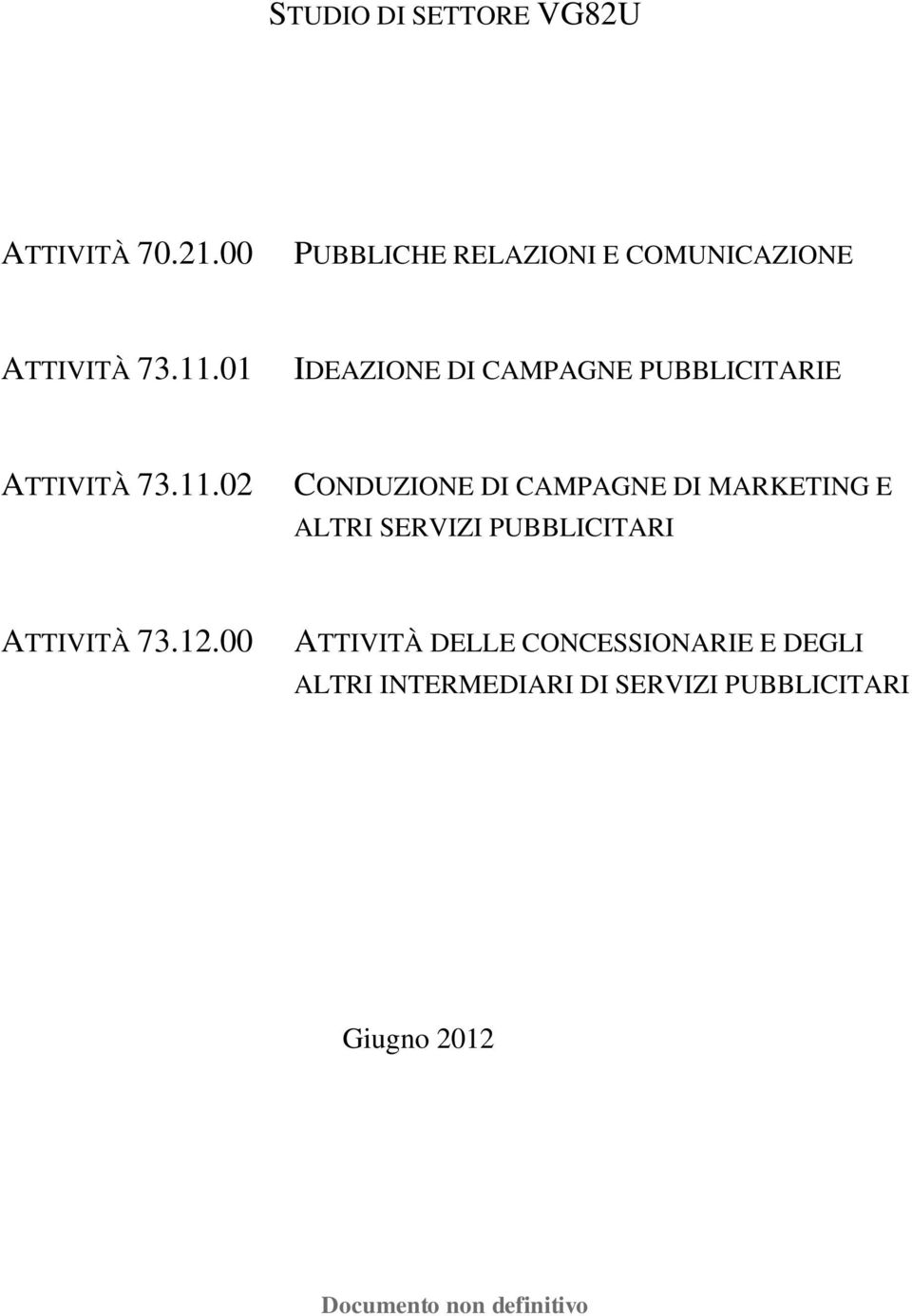 01 IDEAZIONE DI CAMPAGNE PUBBLICITARIE ATTIVITÀ 73.11.