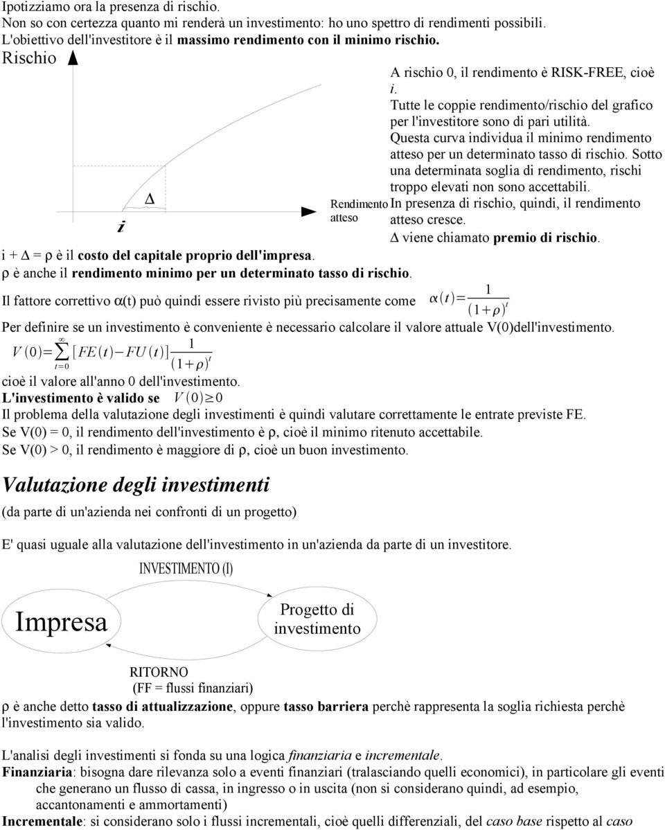 Quesa curva individua il minimo rendimeno aeso per un deerminao asso di rischio. Soo una deerminaa soglia di rendimeno, rischi roppo elevai non sono acceabili.