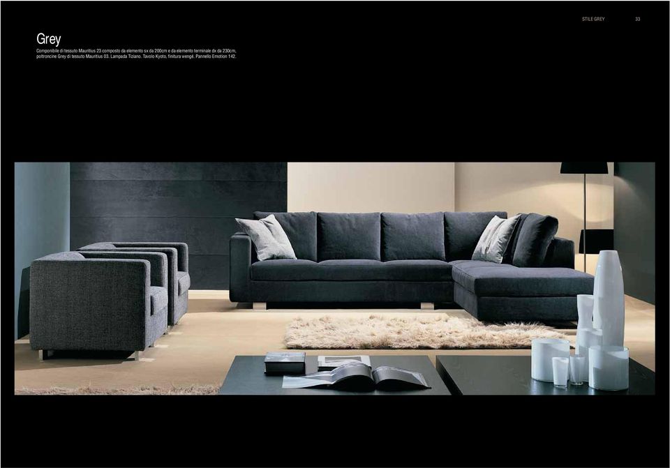 terminale dx da 230cm, poltroncine Grey di tessuto Mauritius