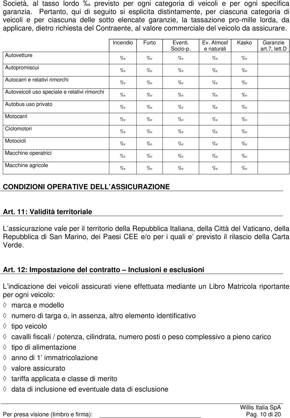 Contraente, al valore commerciale del veicolo da assicurare.