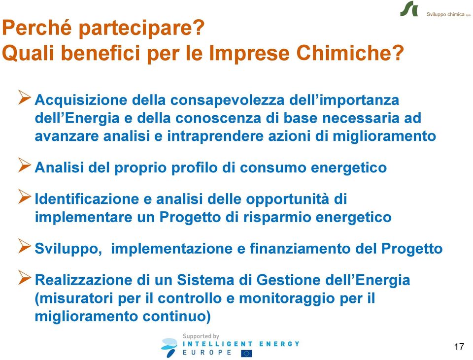 azioni di miglioramento Analisi del proprio profilo di consumo energetico Identificazione e analisi delle opportunità di implementare un