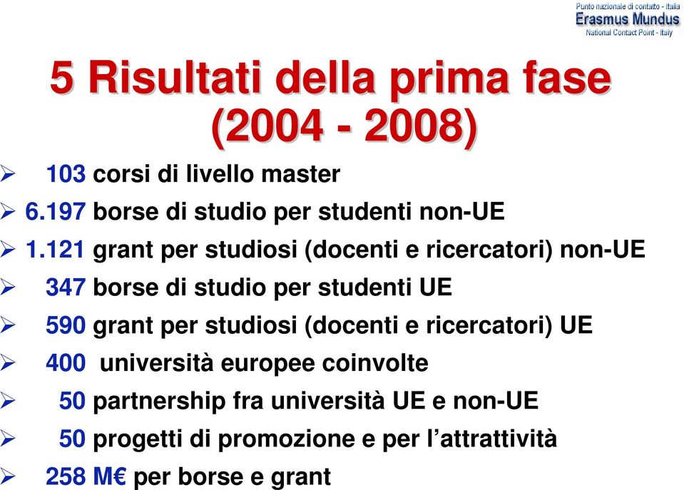 121 grant per studiosi (docenti e ricercatori) non-ue 347 borse di studio per studenti UE 590 grant