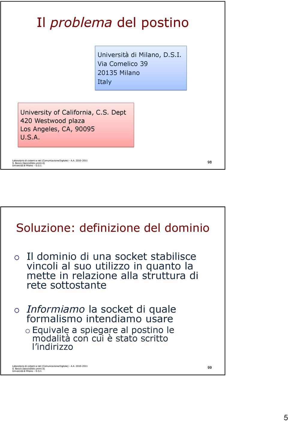 98 Sluzine: definizine del dmini Il dmini di una scket stabilisce vincli al su utilizz in quant la mette in relazine alla struttura di rete sttstante