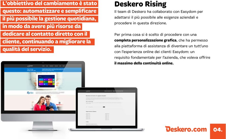 Deskero Rising Il team di Deskero ha collaborato con Easydom per adattarsi il più possibile alle esigenze aziendali e procedere in questa direzione.